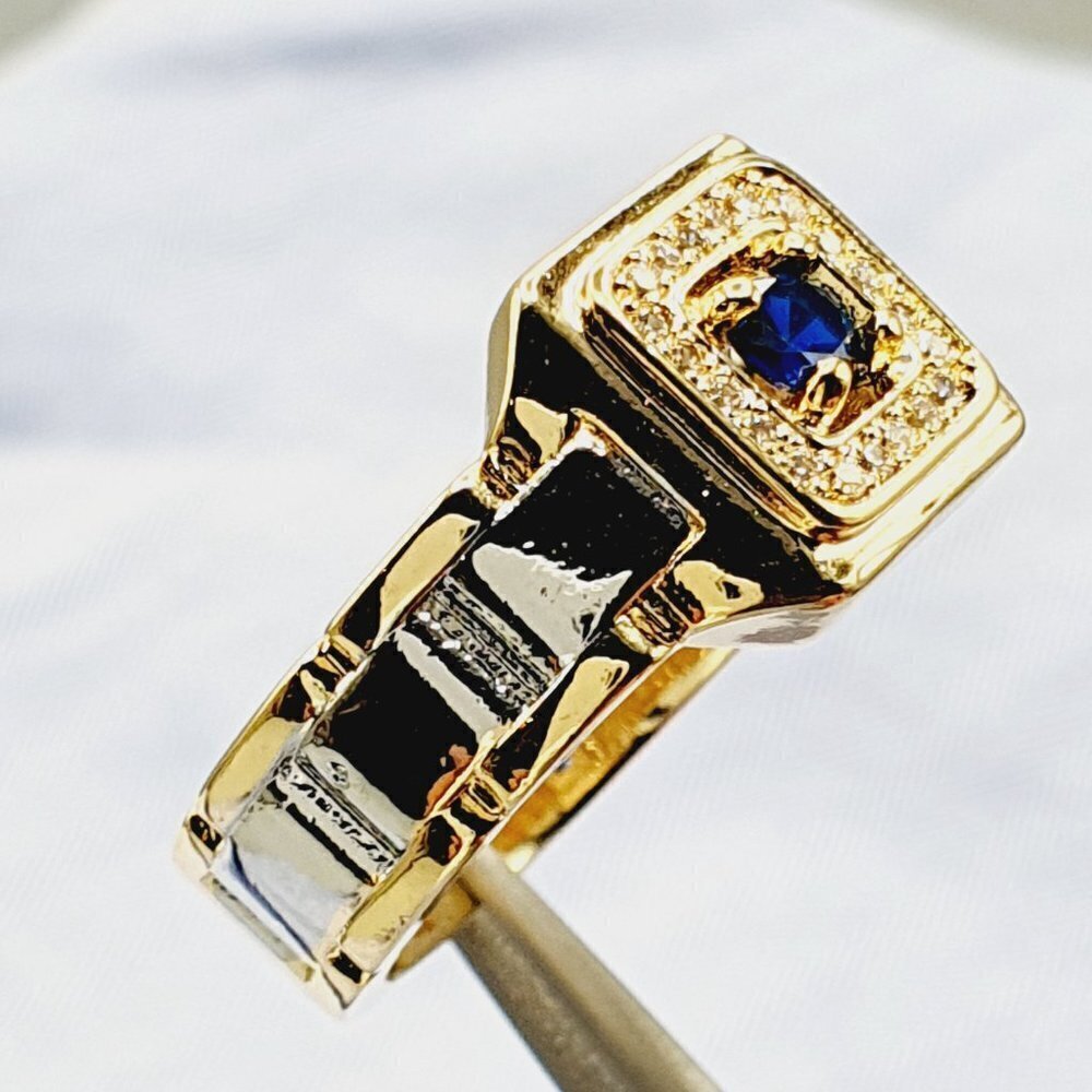 💍 Royal Blue Zircon Stone Luxury Gold Ring for Man, INDN8192 - Picture 8 of 8